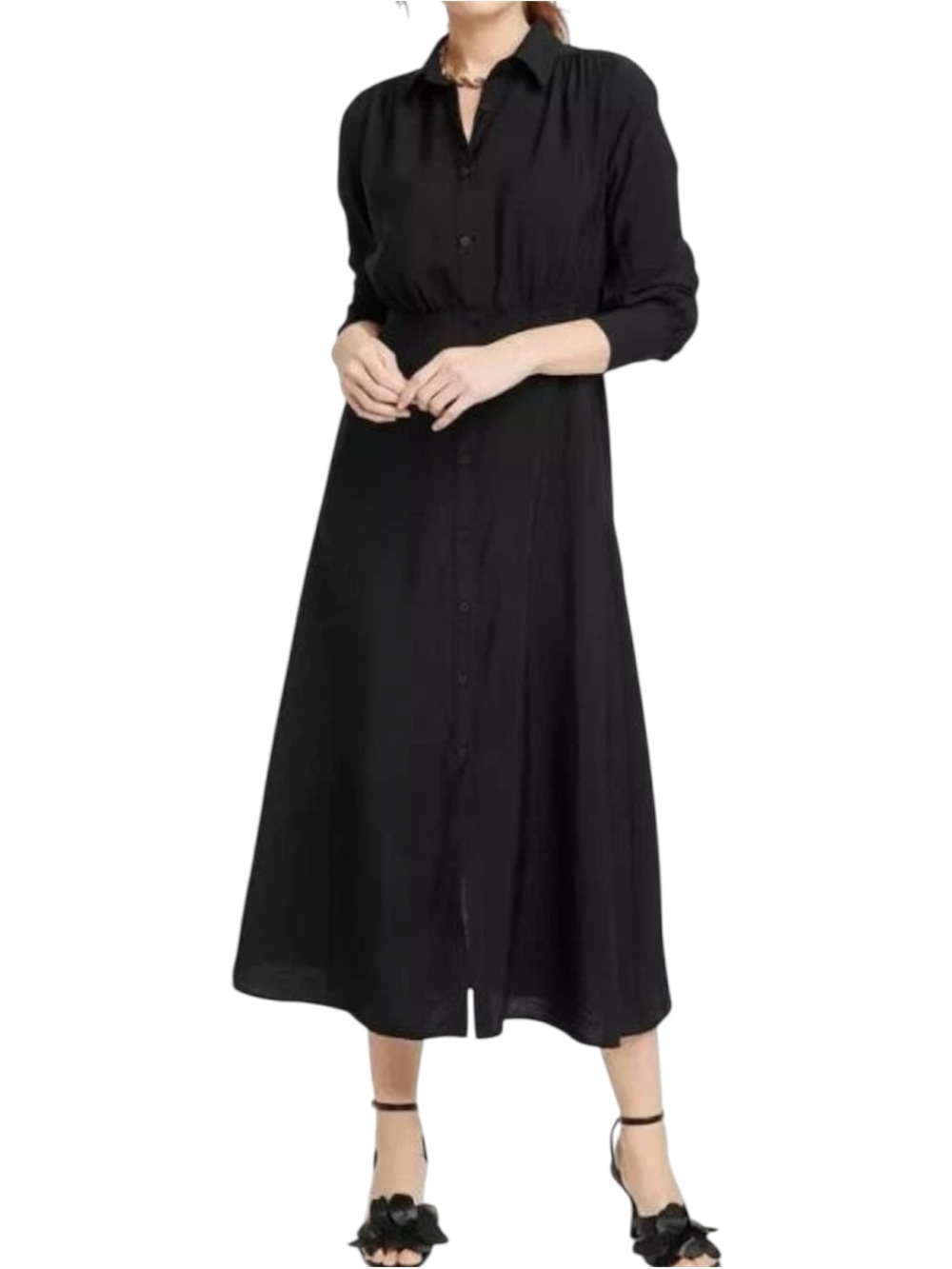 A New Day Black Button Front Maxi Shirt Dress Rayon Blend Pockets - Size XL